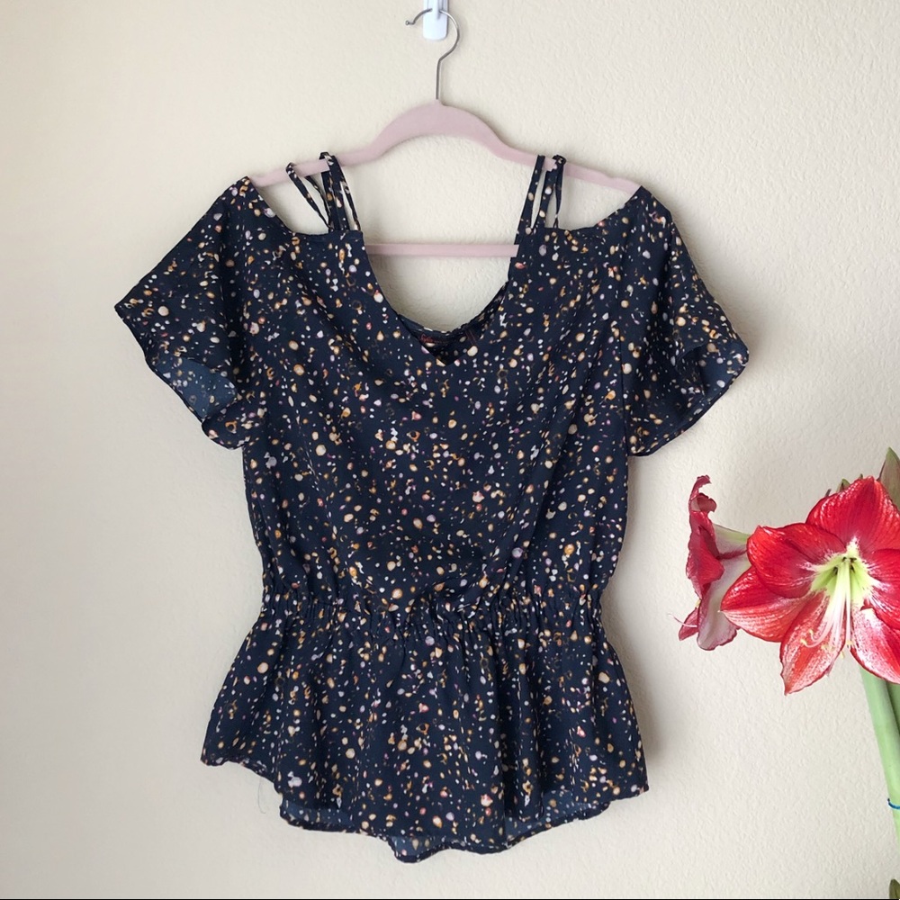 Sofia Vergara Cold Shoulder Peplum Blouse Top
